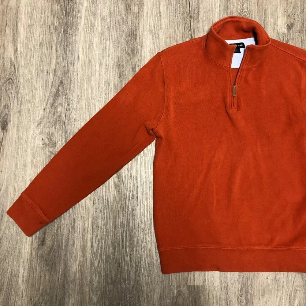 Lands' End Men's Size Medium Quarterzip Sweater Pumpkin Orange Half Zip Pullover